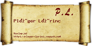 Pláger Lőrinc névjegykártya